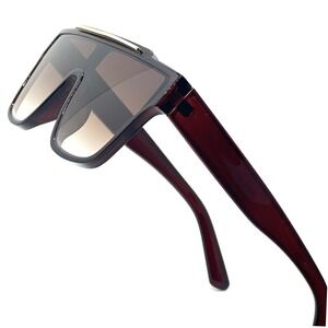 Oversized Flat Top Sunglasses Fashion‎ Shield Brown Lens Gold Bar Trendy Shades